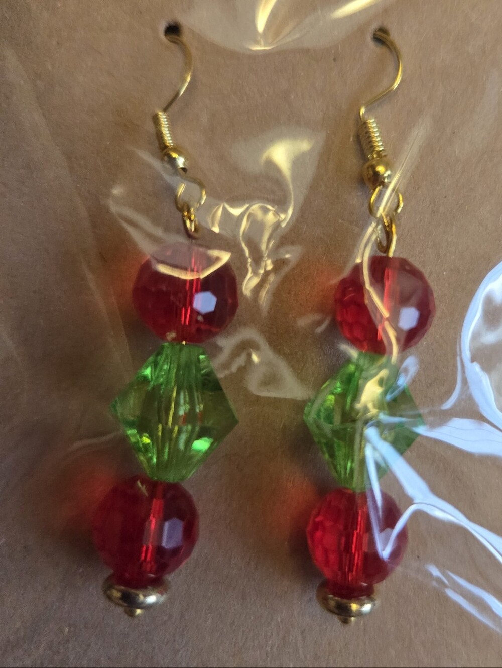 Red and Green Beaded Drop Earrings